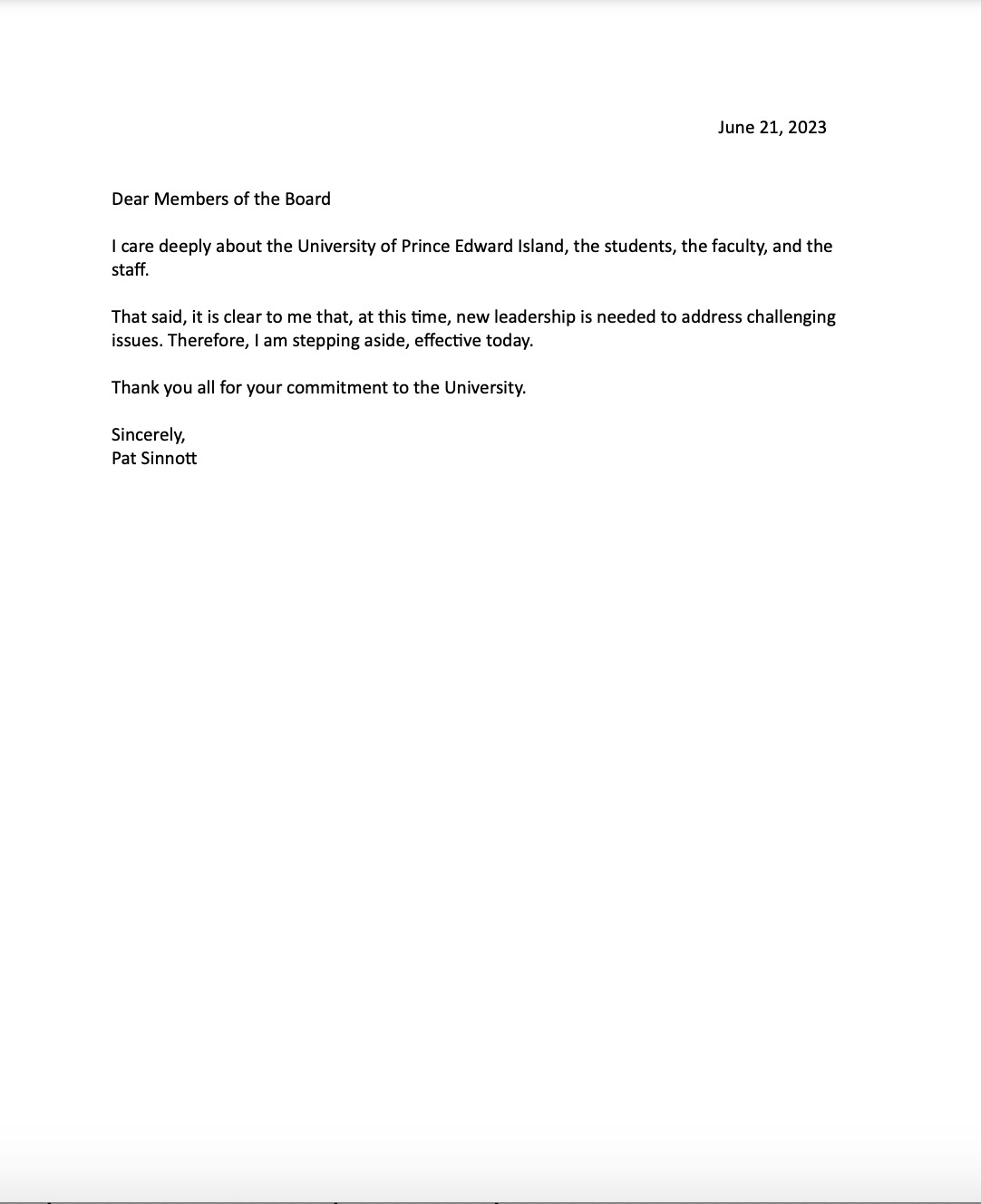 Image of letter of resignation