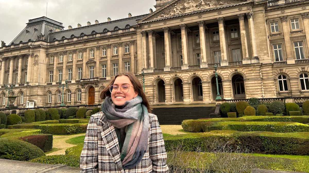 UPEI student Abby Gibson in front of the Royal Palace in Brussels, Belgium