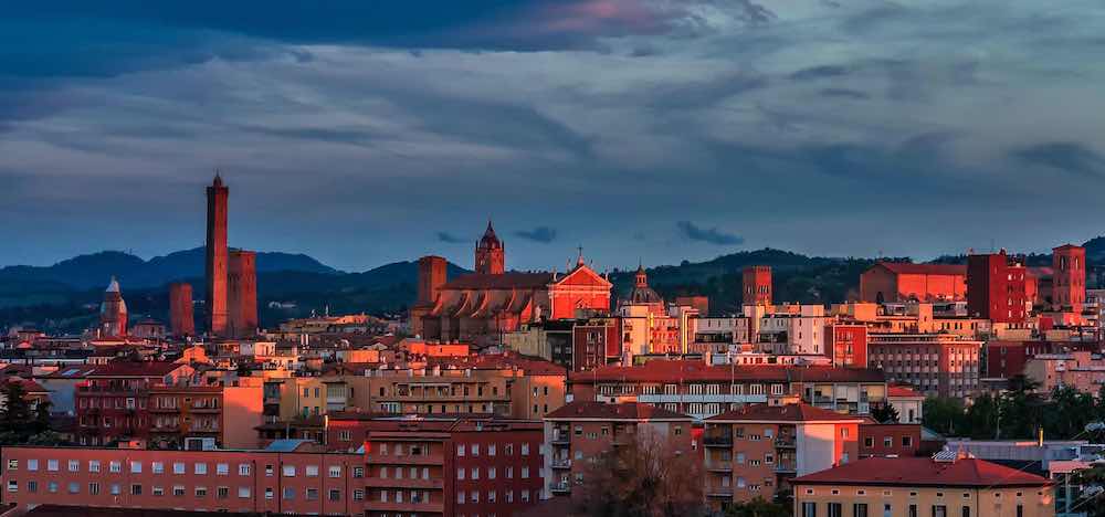 city of Bologna skyline at dusk