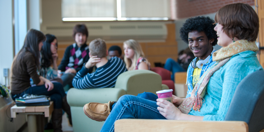 an international student and buddy meet in Murphy student centre