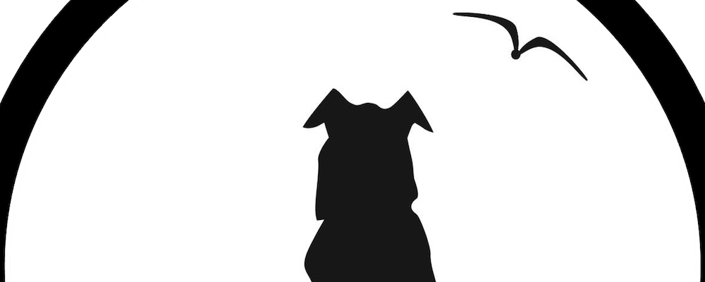 cropped illustration of a dog and a seagull