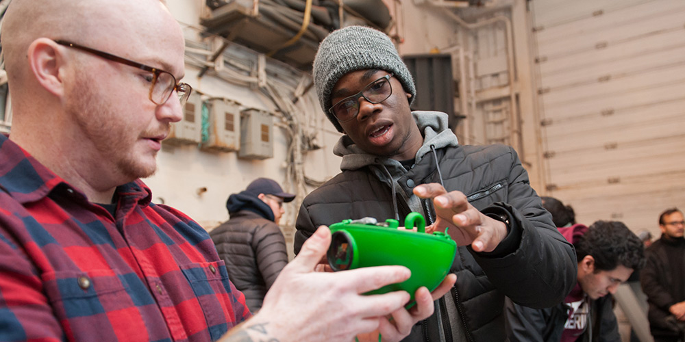 Students work on a project aboard a Royal Canadian Navy ship