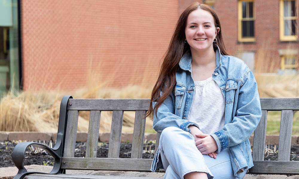 Olivia Wakelin outside UPEI's Health Sciences Building