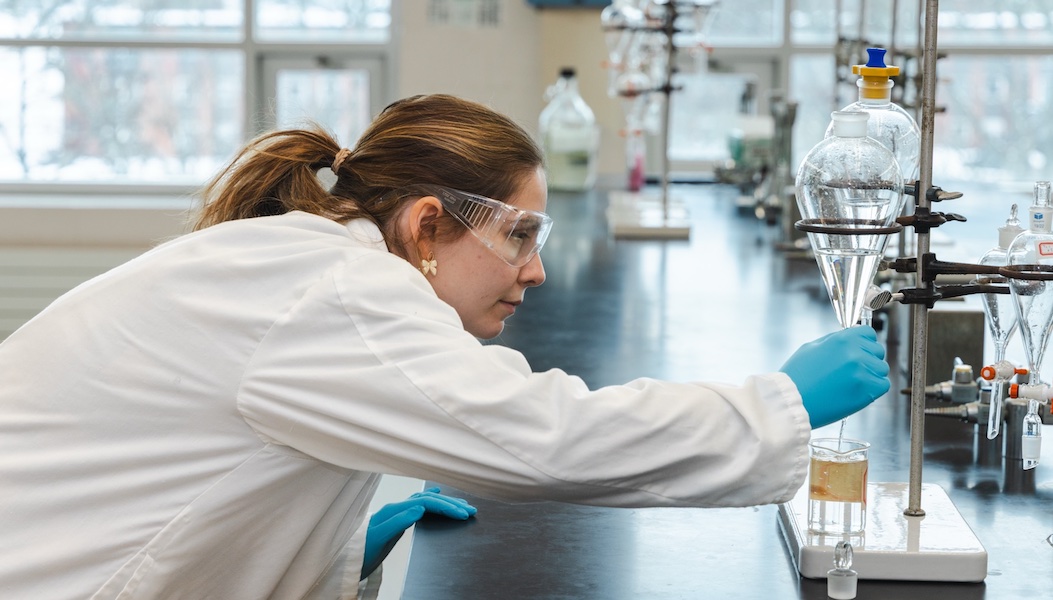 UPEI student Hailey Hill in a chemistry lab