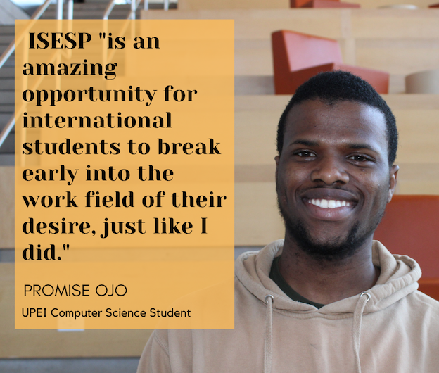 photo of male student with quote reading ISESP "is an amazing opportunity for international students to break early into the work field of their desire, just like I did."