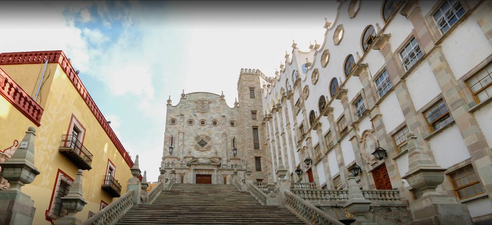 a stone stairway in Guanajuato Mexico