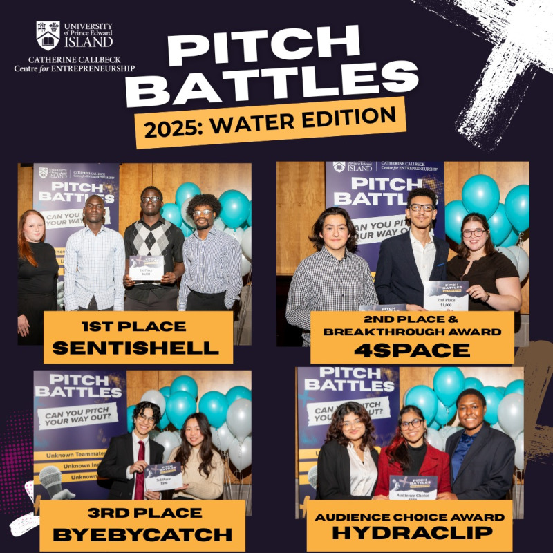 a collage of four images of winning Pitch Battle teams from 2025