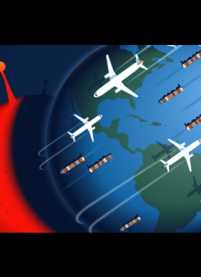 graphic of coronavirus and travel