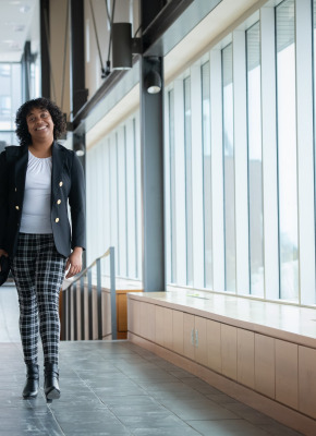 UPEI MBA in global leadership student Nathalie in the Faculty of Business building