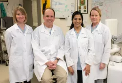 AVC's cardiology team from left; Dr. Lynne O'Sullivan, Dr. Étienne Côté, Dr. Deepmala Agarwal, and Elaine Reveler, veterinary technician.
