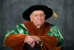 Mr. Roger Warren after receiving an honorary degree from the University of Prince Edward Island in 2019. 