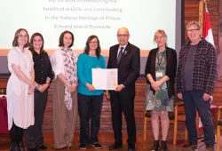 From left to right, Dr. Tessa McBurney, Darrian Washinger, Dr. Laura Bourque, Dr. Megan Jones, Honourable Dr. Wassim Salamoun, Fiep de Bie, Dr. Scott McBurney.