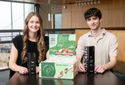 Maggie McNeil and Samuel Harding, co-presidents of Enactus-UPEI display their award-winning potato soap