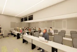 concept rendering of a classroom with people sitting at desks
