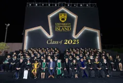 Stage party with the 2025 UPEI Cairo Campus graduates