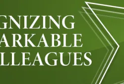 graphics with star shapes and text that reads "recognizing remarkable colleagues"
