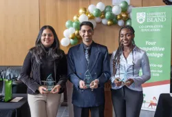Recipients of the 2025 UPEI Co-op Student Awards: Darshanaa Madoo, UPEI Business Co-op Student of the Year; Jehaan Cooper, UPEI Science Co-op Student of the Year; and Feyisayo Adediran, UPEI Arts Co-op Student of the Year. 