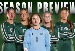 Members of the UPEI Women’s Soccer Panthers (left to right): Lydia Hamill (midfielder); Emma-Grace Carrier (winger); Claudia Mazzei (goalkeeper); Olivia James (centre back); and Abby Locke (striker).