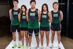 Members of the UPEI Cross Country Panthers (left to right): Baleyon Wolfe, Katie Gautreau, Luc Doucette, Stefania Angona, and Joel Gallant 
