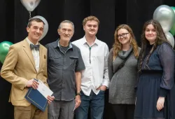 Students receiving award from generous donors. 
