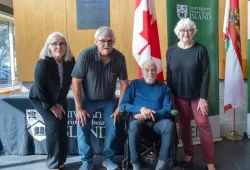 Left to right: Dr. Wendy Rodgers, UPEI President and Vice-Chancellor; with Len Doucette, Dr. Don Mazer, and Sharon Reesor, wife of the late Dr. Alan Reesor