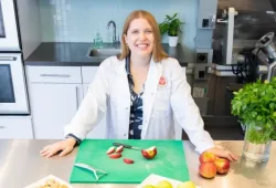 female food product developer in a kitchen