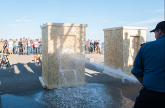 Testing an engineering design with a water canon