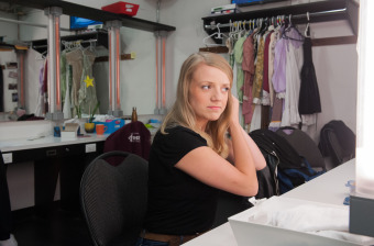 Brittany prepares in the dressing room