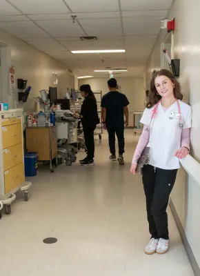 UPEI nursing student Maya White in a hallway at the Queen Elizabeth Hospital
