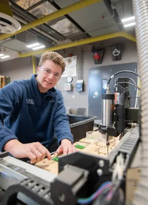 Sustainable Design Engineering student Jimmy Hulton working on a project