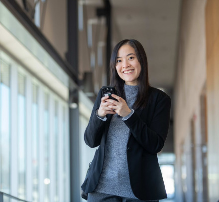 a student using a cell phone 