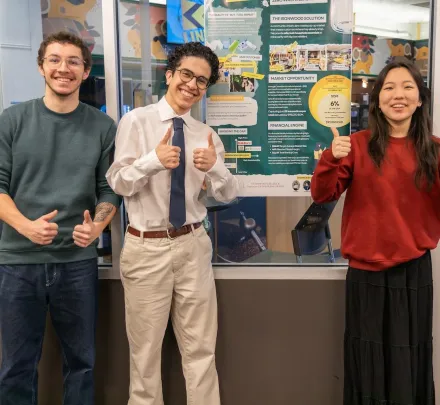 three students in the Catherine Callbeck Centre for Entrpreneurship