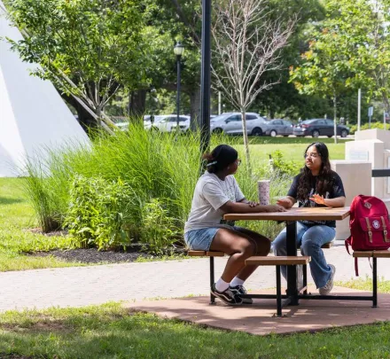 students sitting in the quad talking