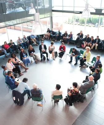 a group meeting in McDougall Hall