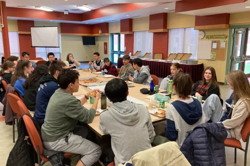 a group of students in UPEI's Wanda Wyatt Dining Hall
