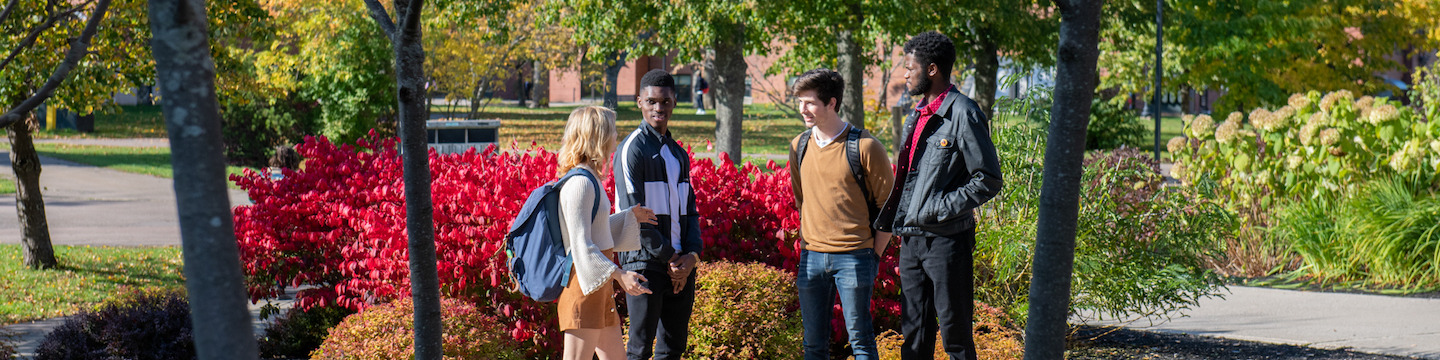 four students walking on upei's campus