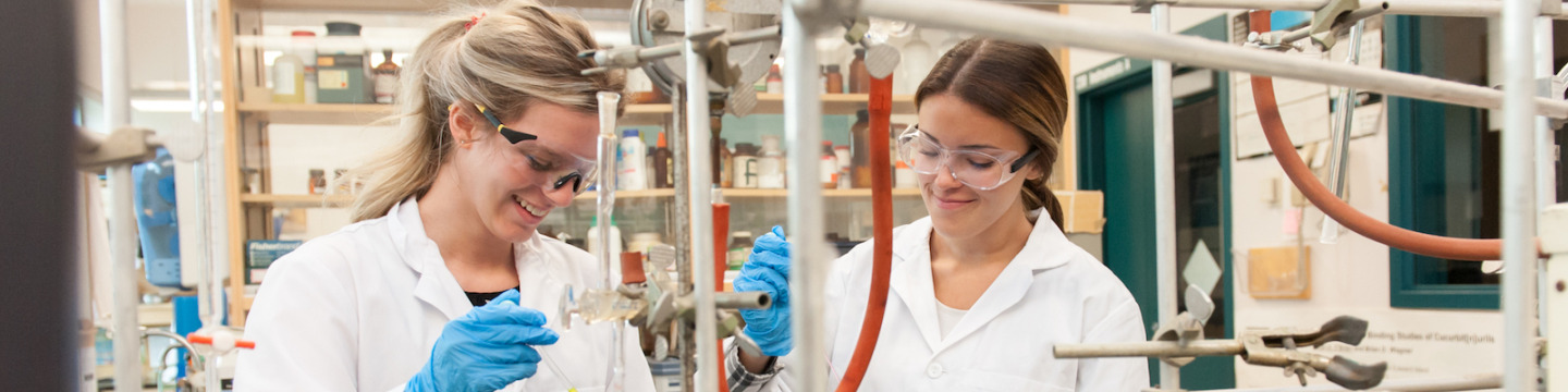 two Master of Science program students in the chemistry lab