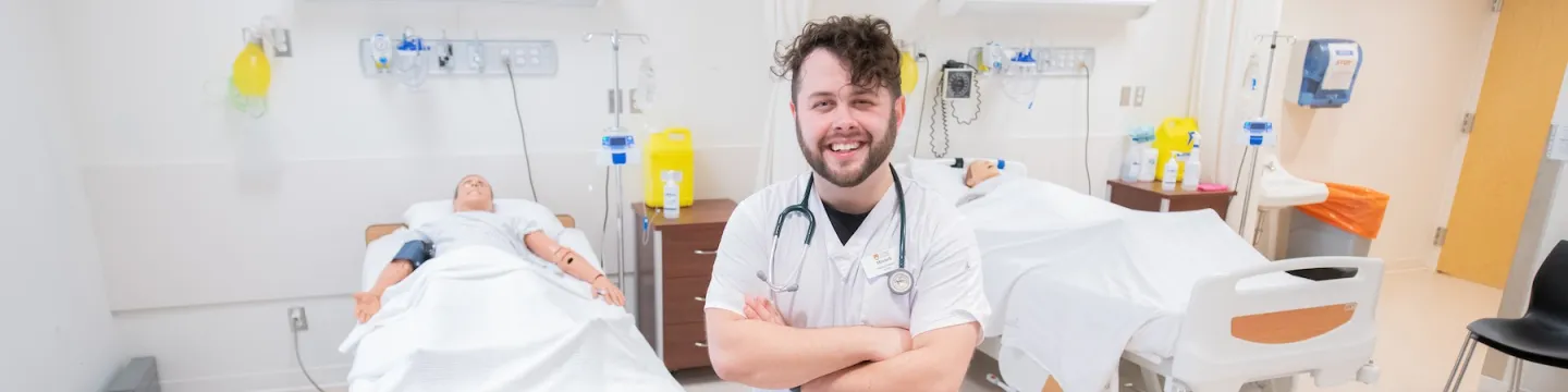 upei nursing graduate mitchell bingley in the nursing lab