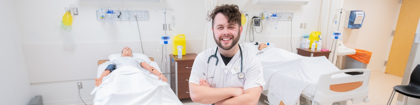 upei nursing graduate mitchell bingley in the nursing lab