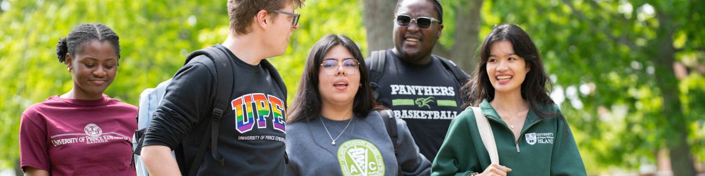 five UPEI students in the quad