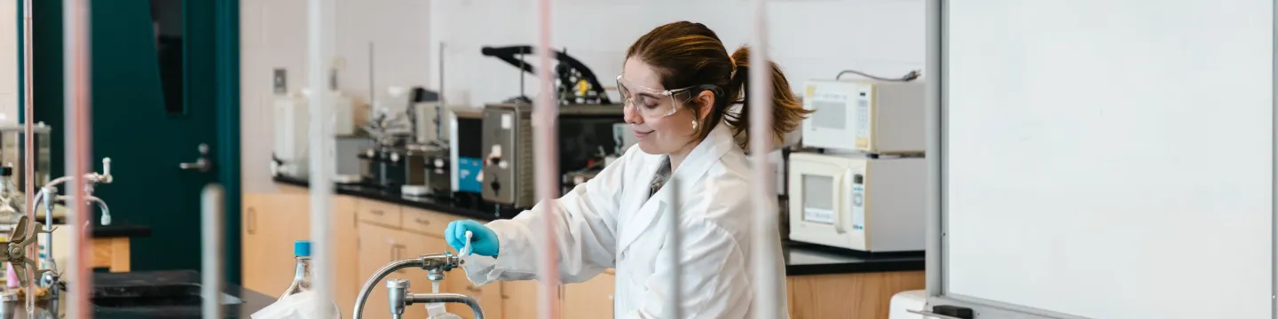 UPEI student Hailey Hill in a chemistry lab