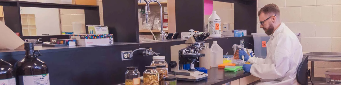 Dr. Will Robbins working at a laboratory bench