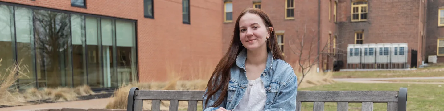 Olivia Wakelin outside UPEI's Health Sciences Building