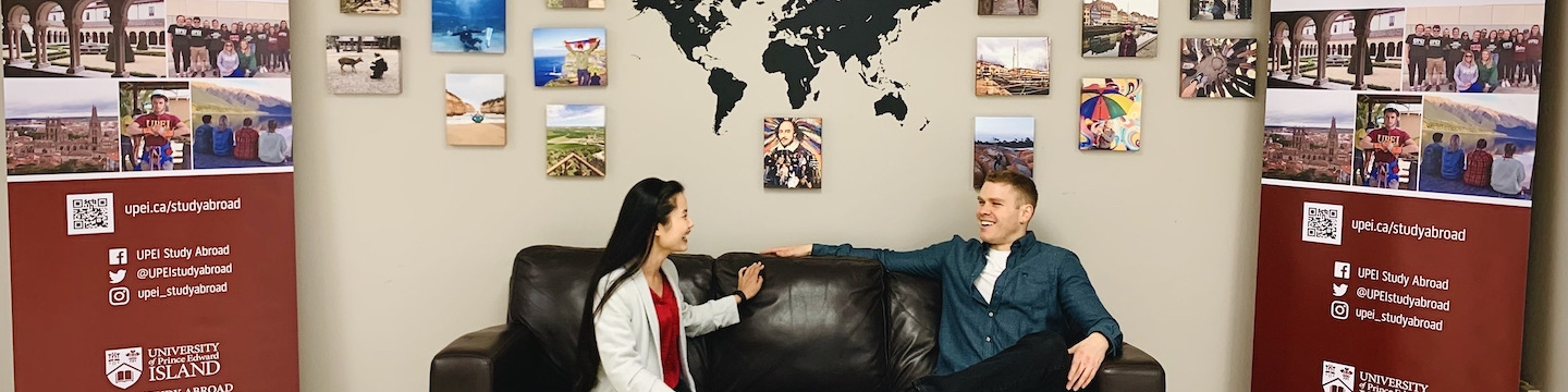 two students in the upei study abroad office
