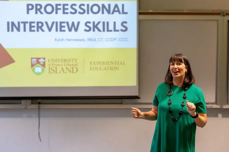 UPEI career counsellor Kylah Hennessey giving a presentation
