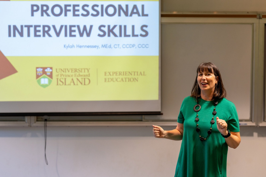 UPEI career counsellor Kylah Hennessey giving a presentation