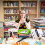 UPEI education student Madi in the Education Resource Centre