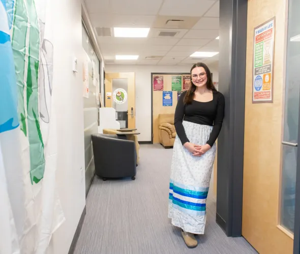 UPEI student Kallie Drummond in the Mawi'omi Indigenous Student Centre